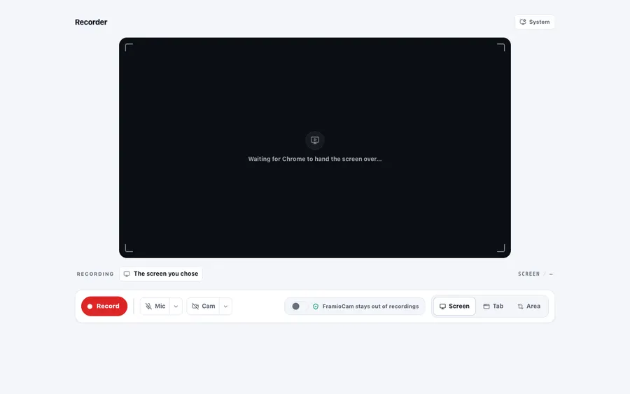 The actual FramioCam capture controls in Chrome.