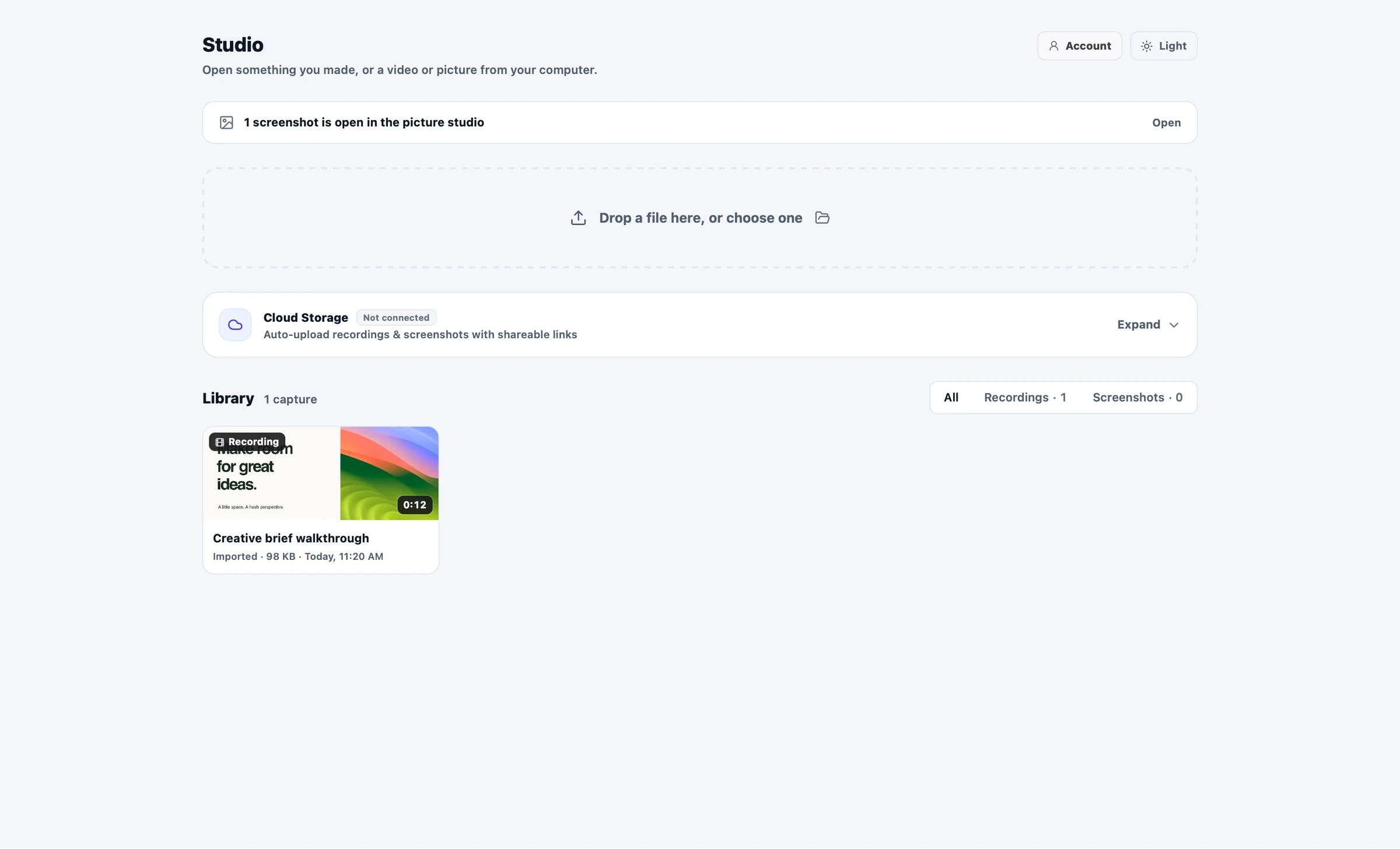 The actual FramioCam for Mac library, with a clean imported demo recording ready to edit.